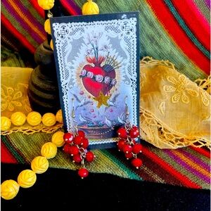 Red Multi Glass Bead Dangle Earrings NWOT